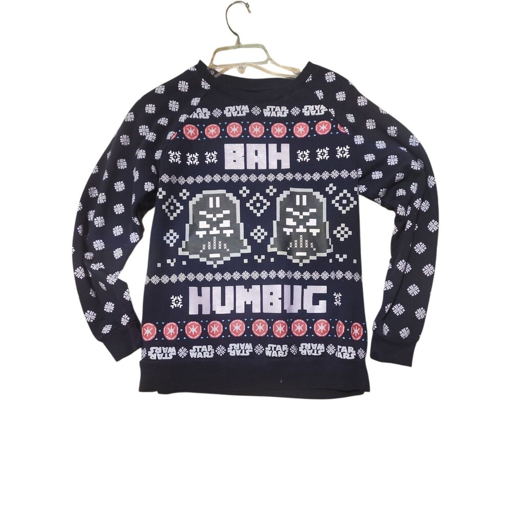 Star Wars Darth Vader Bah Humbug Christmas Sweater Navy Juniors Small 3-5